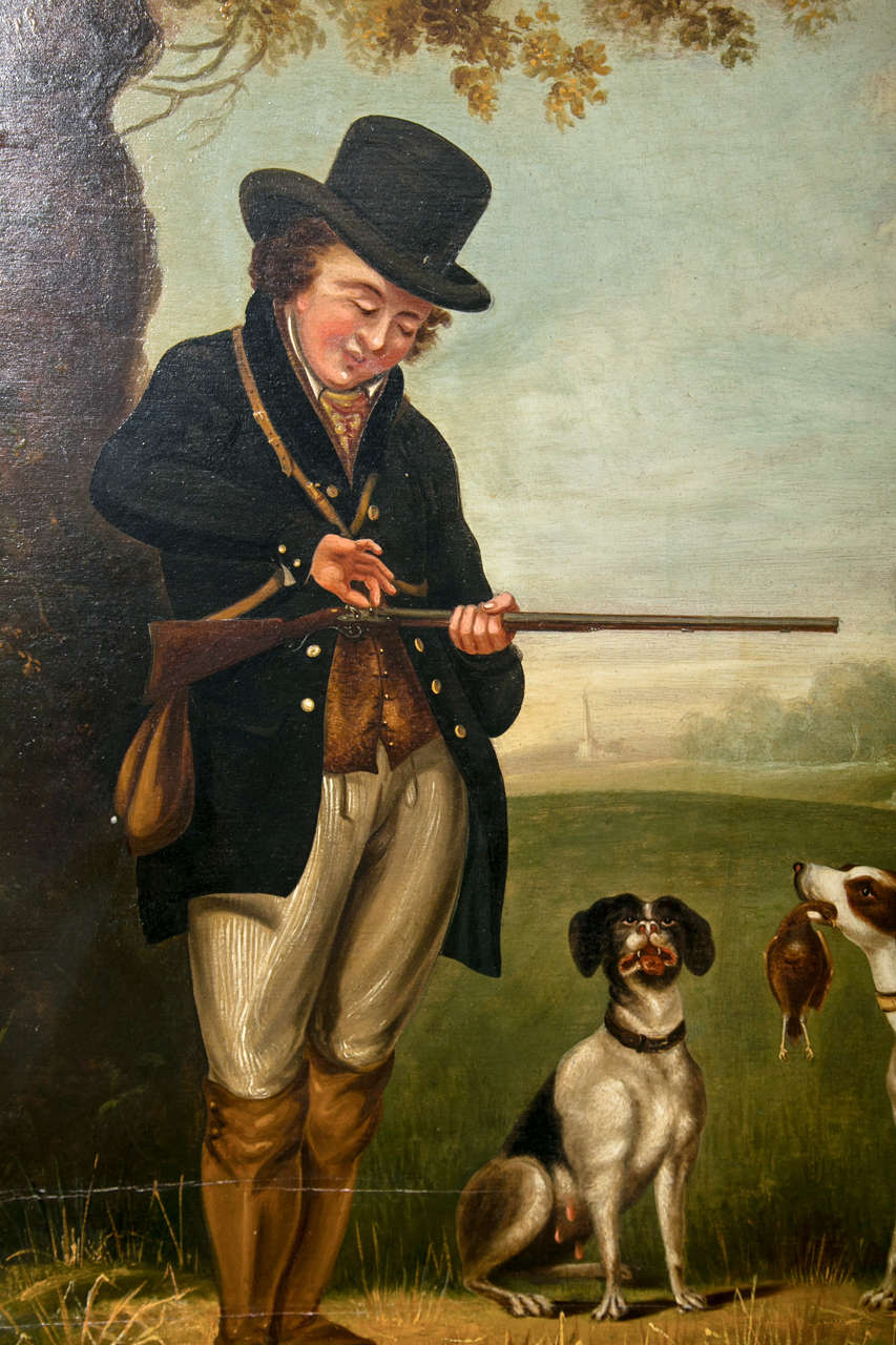 Late 18C to Early 19C English Oil on Board of Hunting Scene