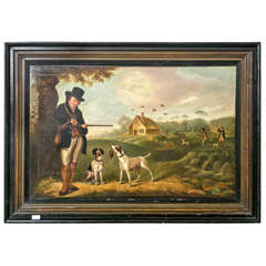 Late 18C to Early 19C English Oil on Board of Hunting Scene