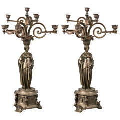 Pair of Neoclassical Style Silver over Bronze Candelabras