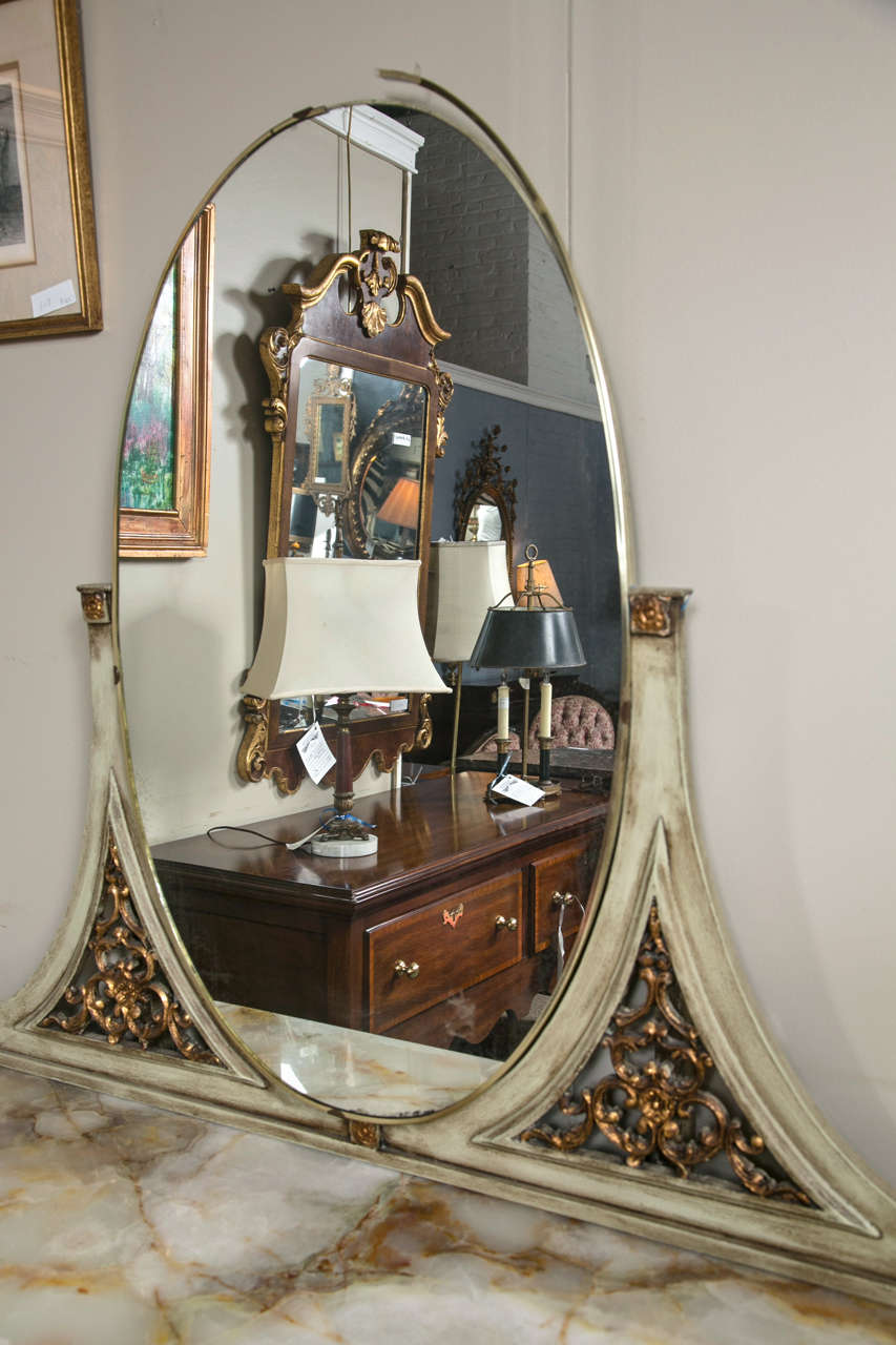 French Louis XVI Style Vanity & Stool by Jansen In Good Condition In Stamford, CT