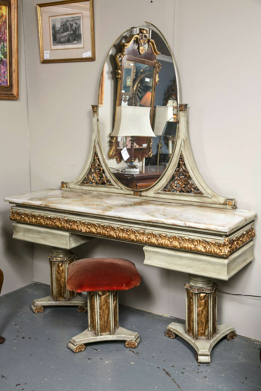 French Louis XVI Style Vanity & Stool by Jansen 6