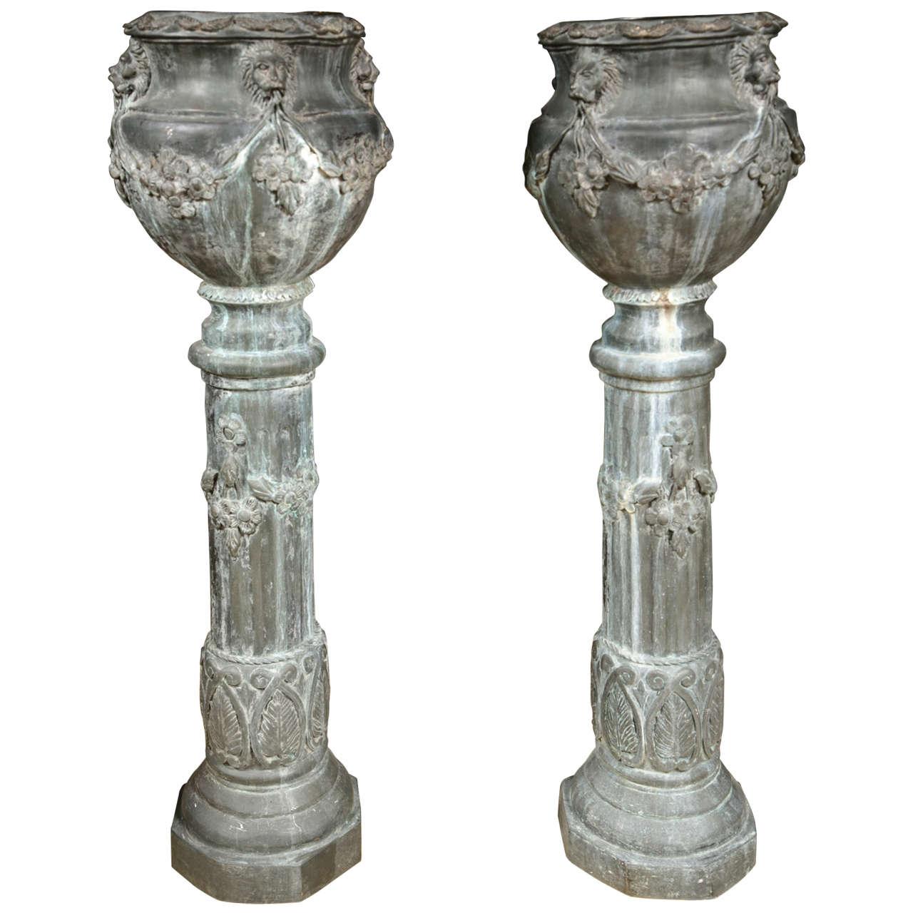Pair of Zinc Column Planters