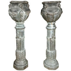 Vintage Pair of Zinc Column Planters