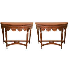 Pair of Neoclassical Louis XVI Style Demil Lune Consoles