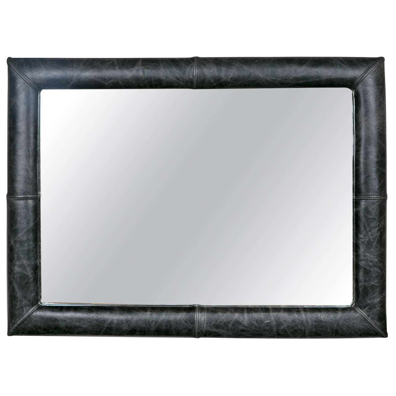 Mid-Century Decorated Leather Mirror
