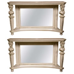 Pair of Swedish Marble-Top Painted Pier Console Tables, Figural