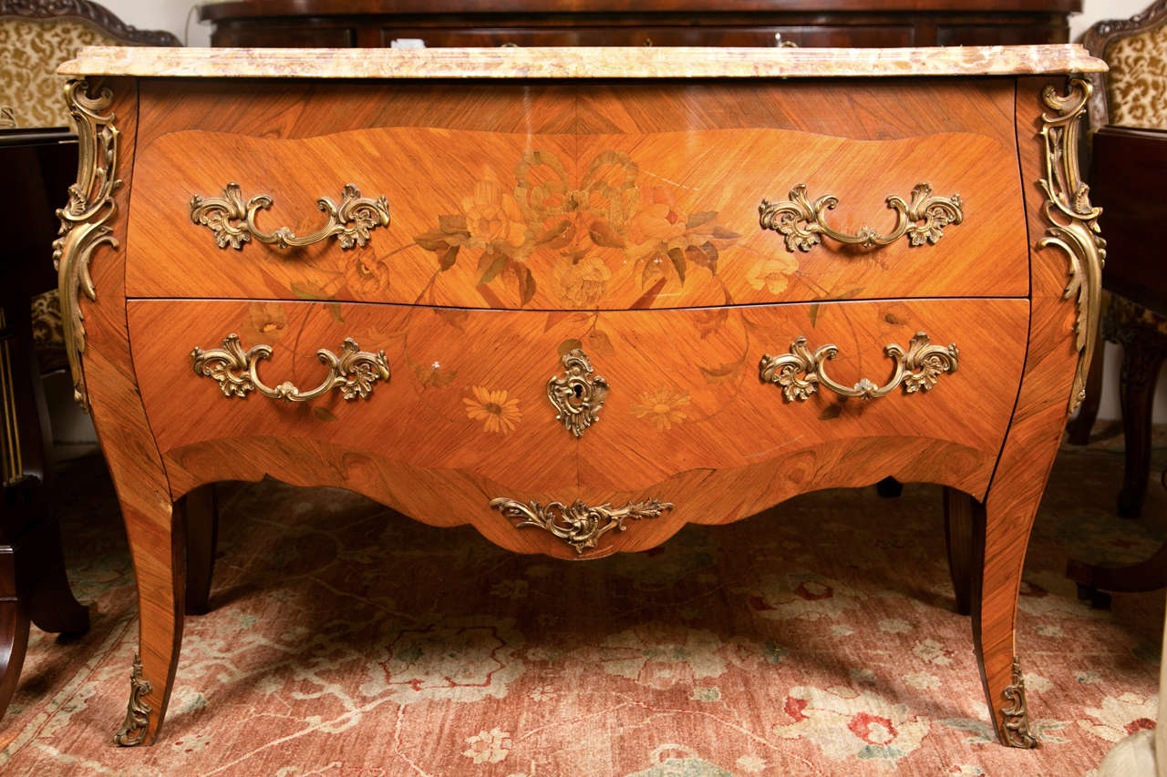 French Louis XV Style Tulipwood Bombe Commode
