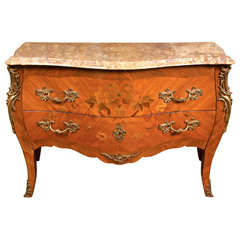 French Louis XV Style Tulipwood Bombe Commode