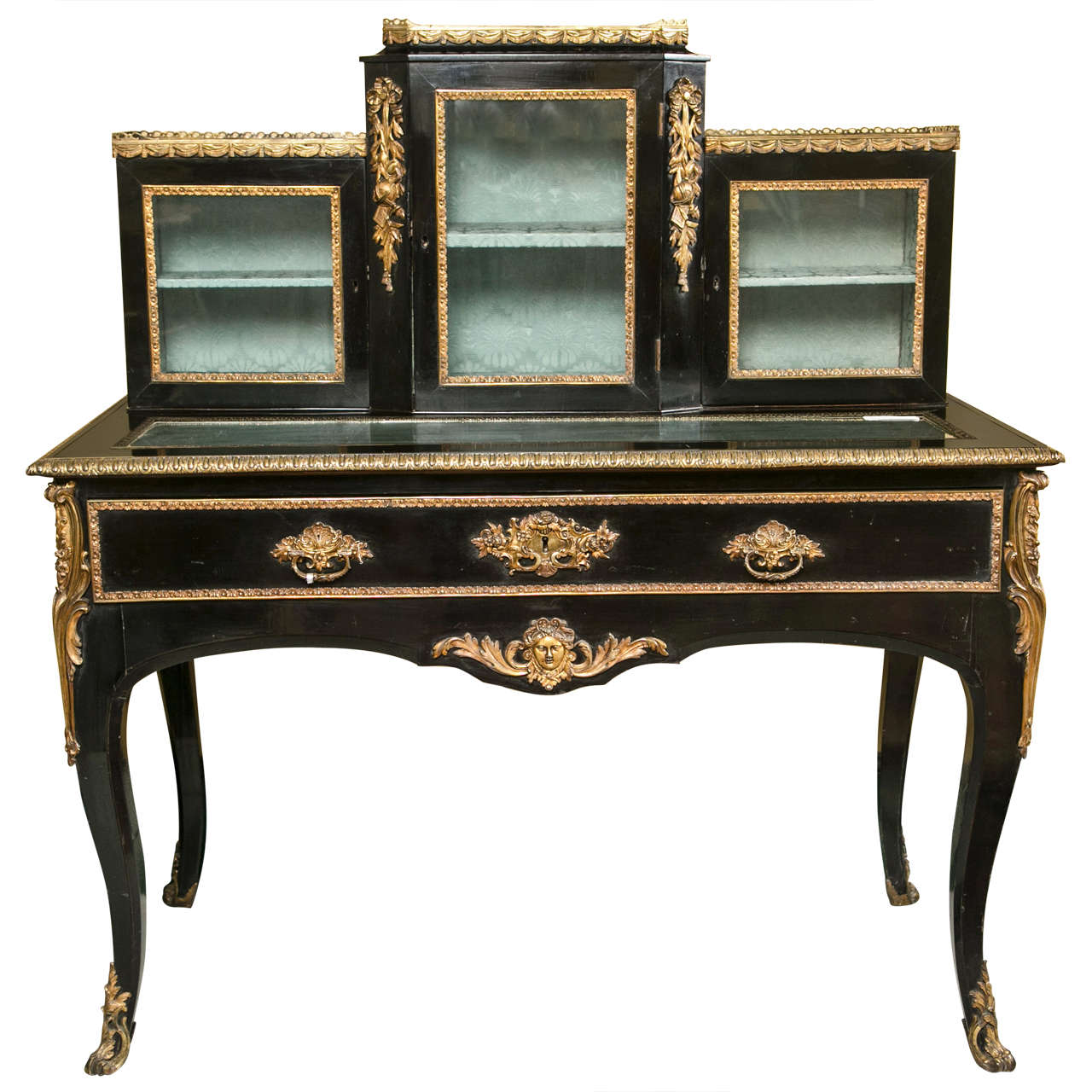 French Louis XV Style Ebonized Vitrine / Desk