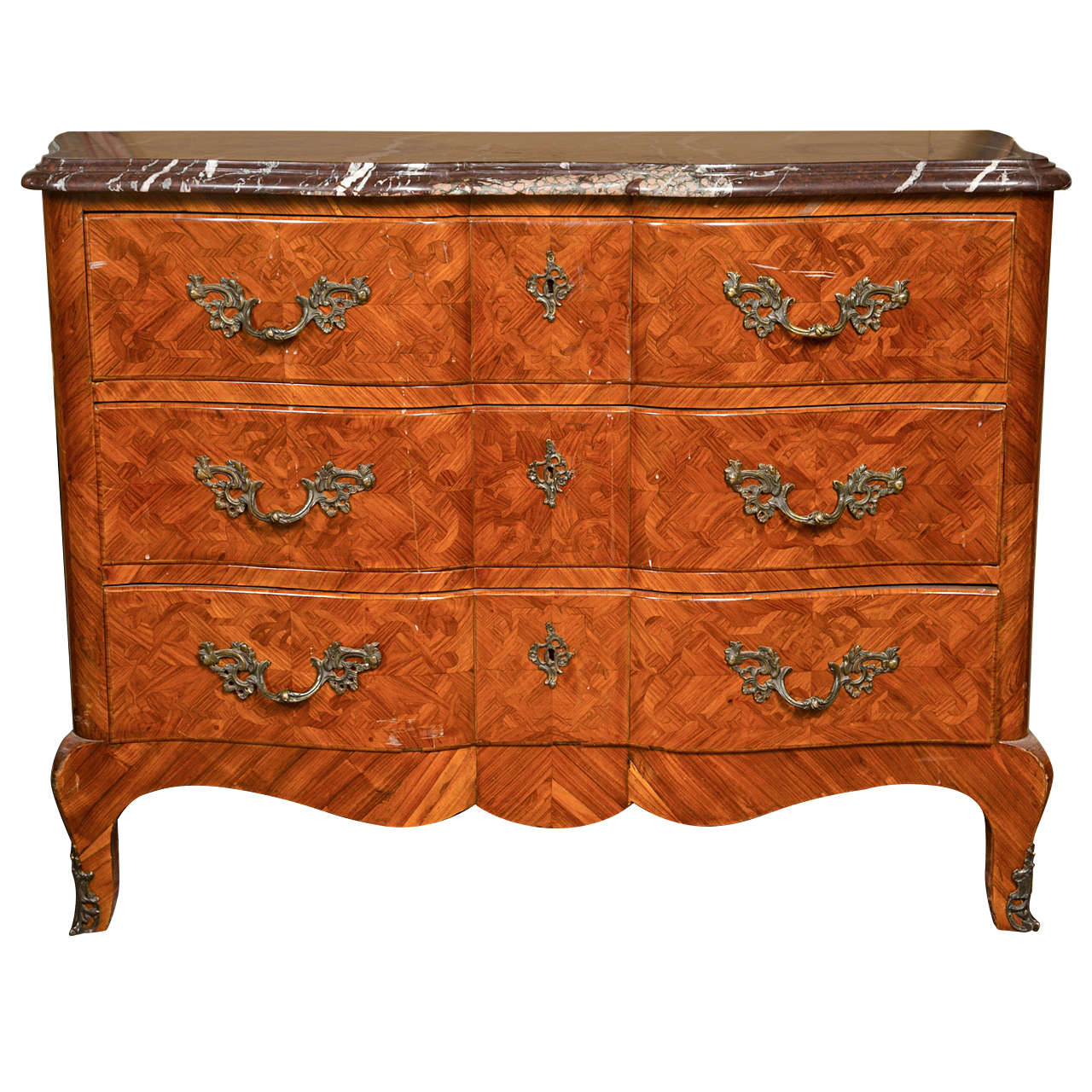 French Louis XV Style Tulipwood Commode