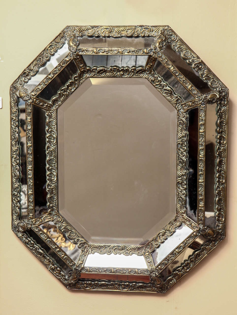 19th Century Flemish, Repousse' Brass Marginal Mirror