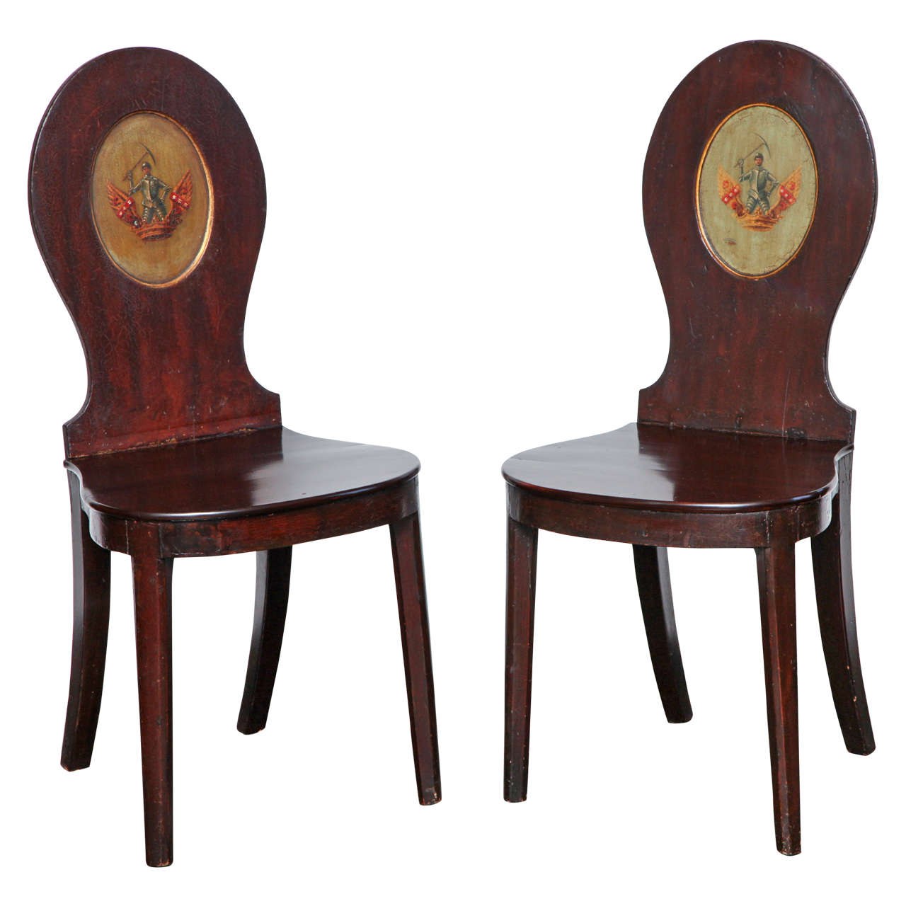 Pair of Early 19th Century, English Regency, Mahogany Hall Chairs  For Sale