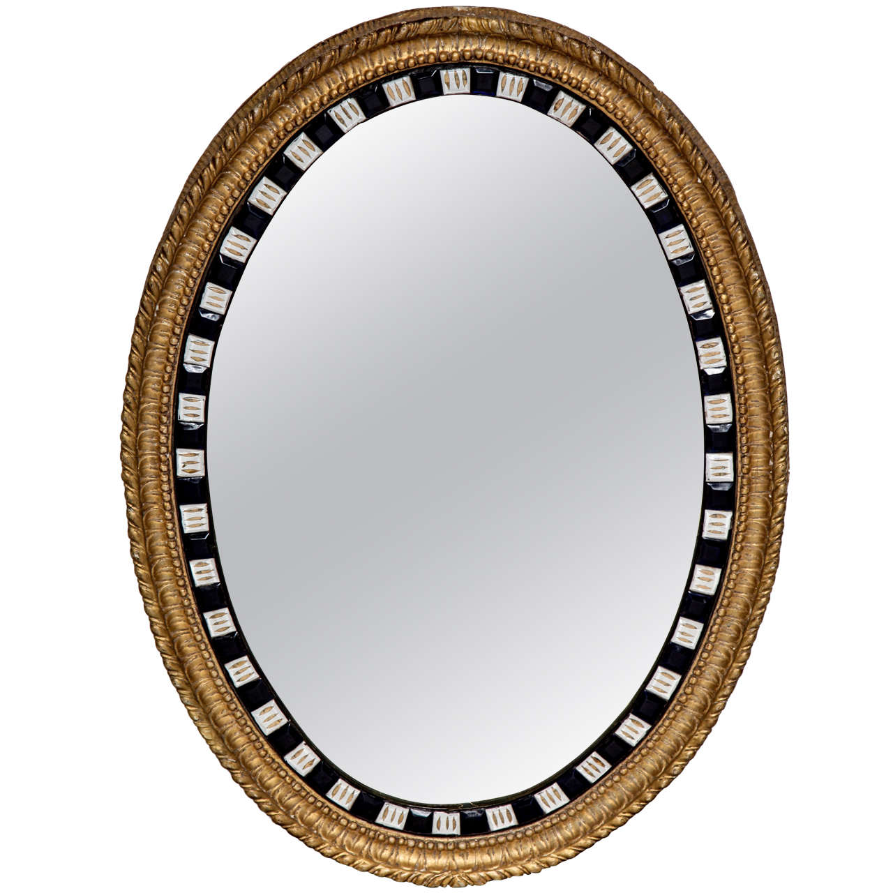 19th Century Irish Lozenge Mirror with Oval Looking Glass in a Gilded Frame For Sale