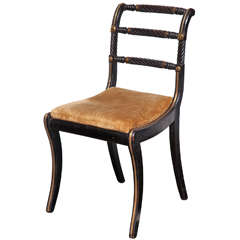 Early 19th Century English Regency Black Lacquer and Brass Side Chair