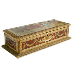 19th Century Painted Tole and Velvet on Wood Box
