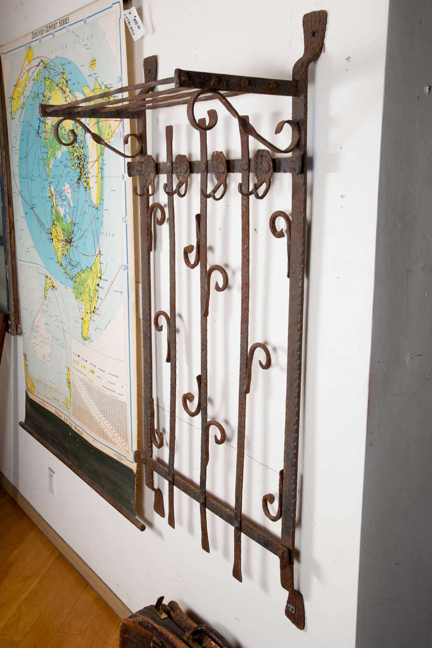 Mid-20th Century Heavy Wrought Iron Wall Rack from France