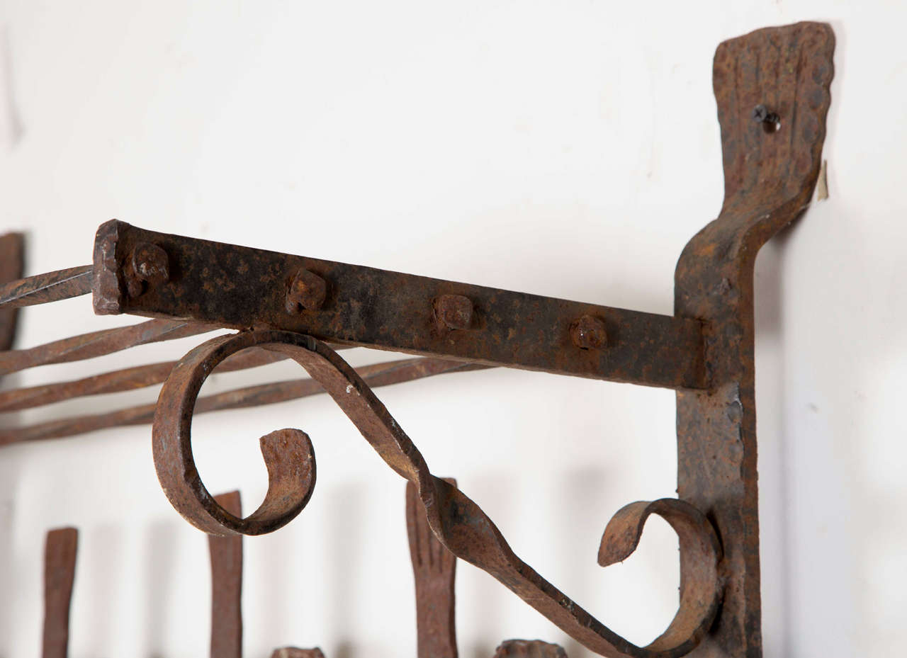 Heavy Wrought Iron Wall Rack from France 1