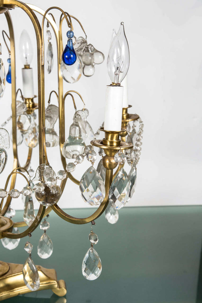 Bronze and Crystal Table Chandelier with Cobalt Blue Teardrops 2
