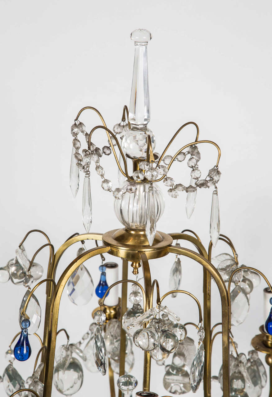 Bronze and Crystal Table Chandelier with Cobalt Blue Teardrops 4