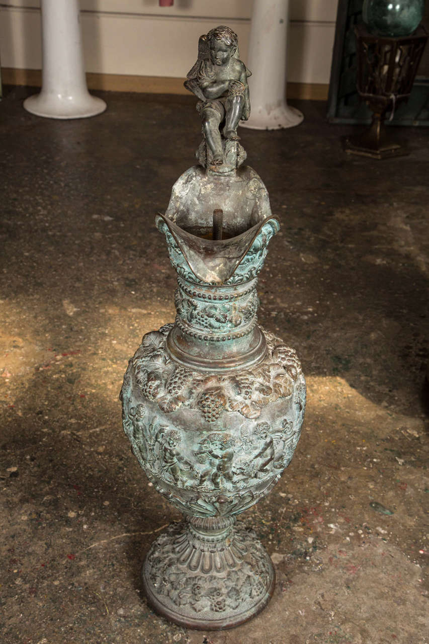 Bronze Garden Urn with Original Patina and Puti Sculpture 2