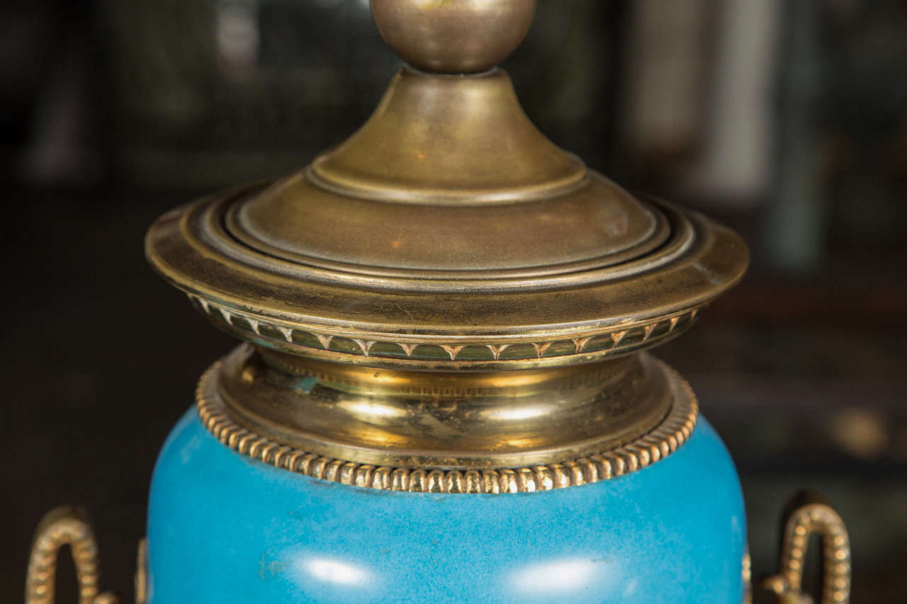 Pair of Turquoise Vase Lamps with Bronze Accents 3