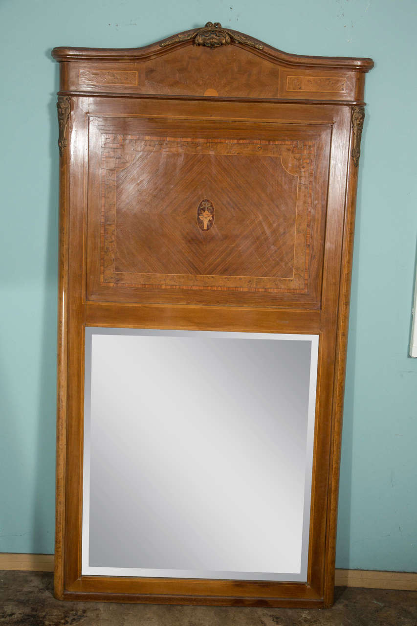 Carved Wood Overmantel Mirror with Inlays and Bronze Accents 3