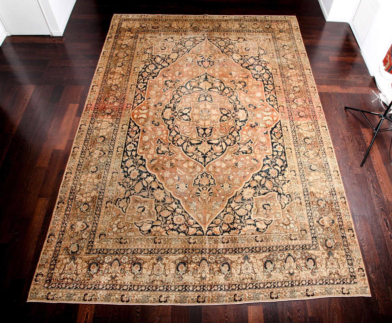 This Persian Haji Jalili carpet created, consists of cotton warp and threads, a hand-knotted wool pile and natural vegetable dyes, circa 1880. From the workshop of master weaver Haji Jalili, one of the foremost artists of his time, the style and