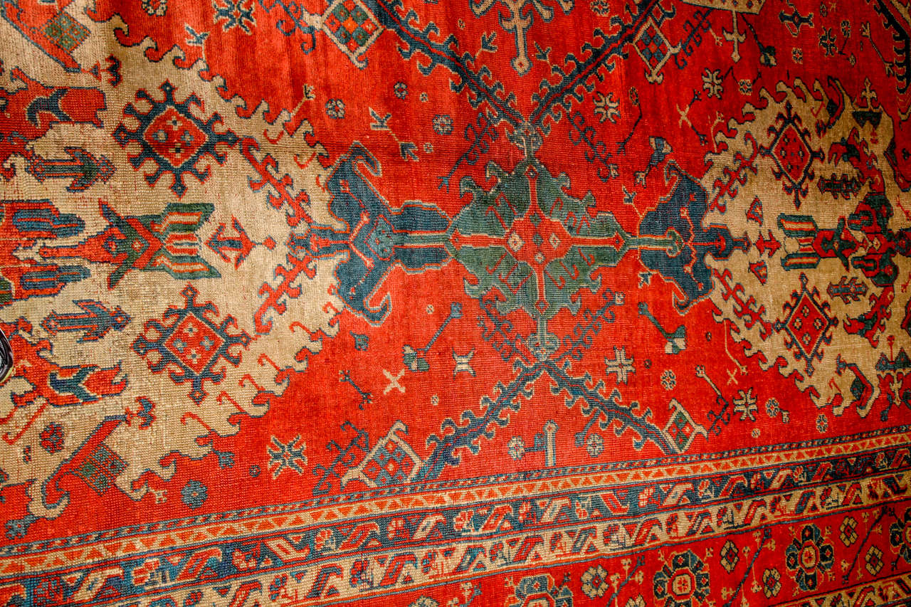 Vegetable Dyed Antique 1880s Turkish Oushak Rug, 14' x 16' For Sale