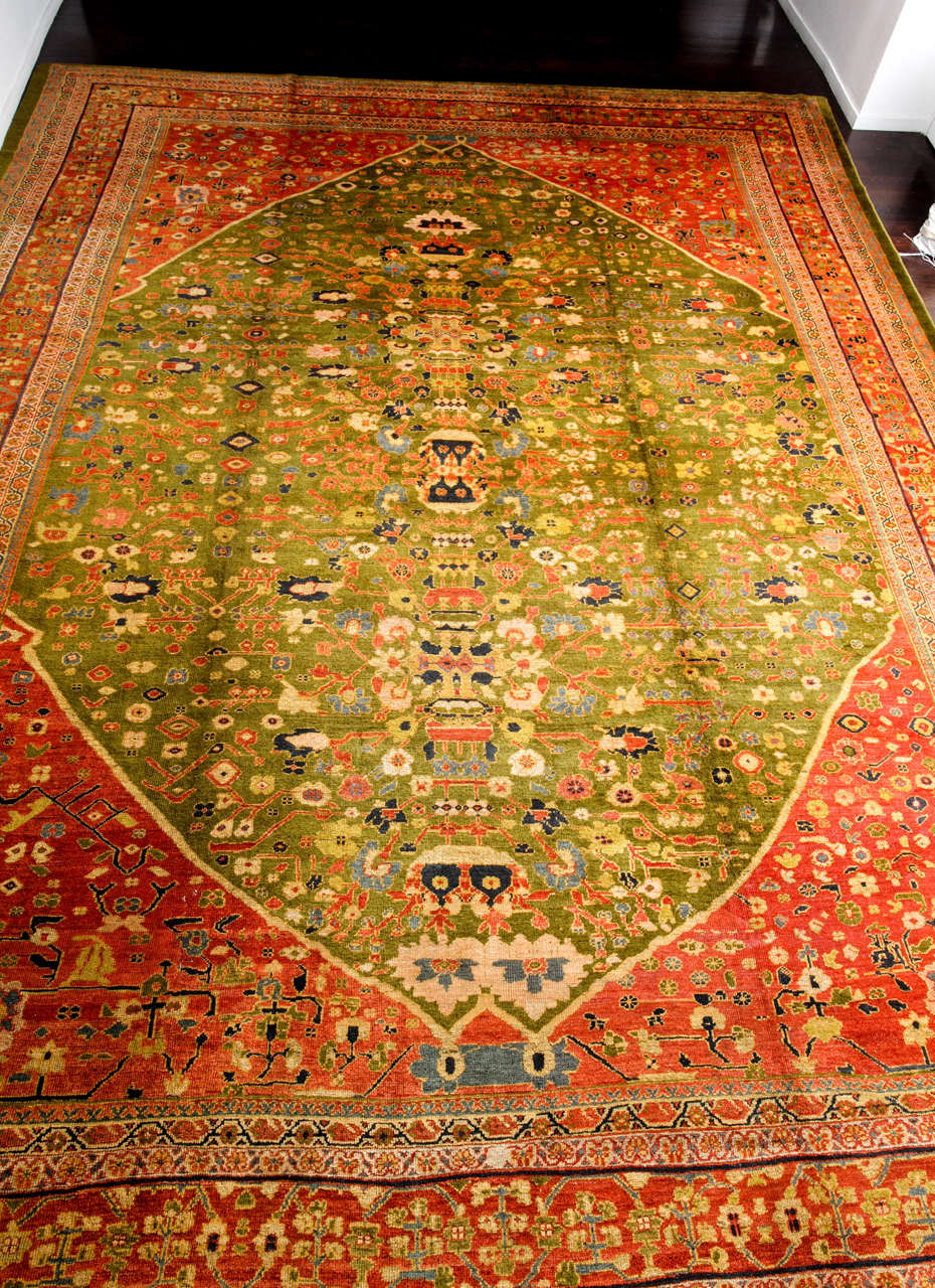 Vegetable Dyed Antique 1880s Persian Sultanabad Rug, Tree of Life, 14' x 17' For Sale