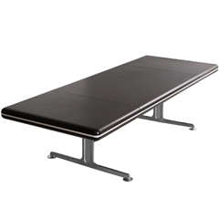 Very Large Black Leather Conference or Dining Table with Aluminum by Alex Linder