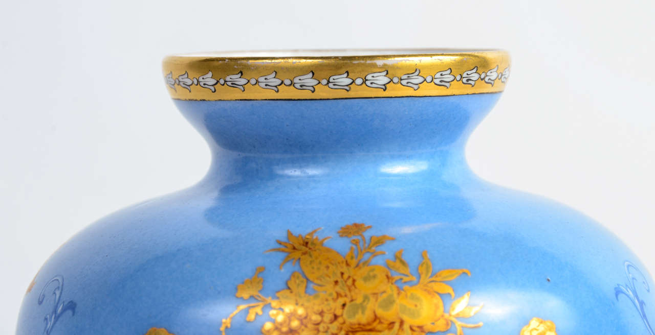 Gilt Escalier de Cristal Blue and Gold Porcelaine Vase For Sale