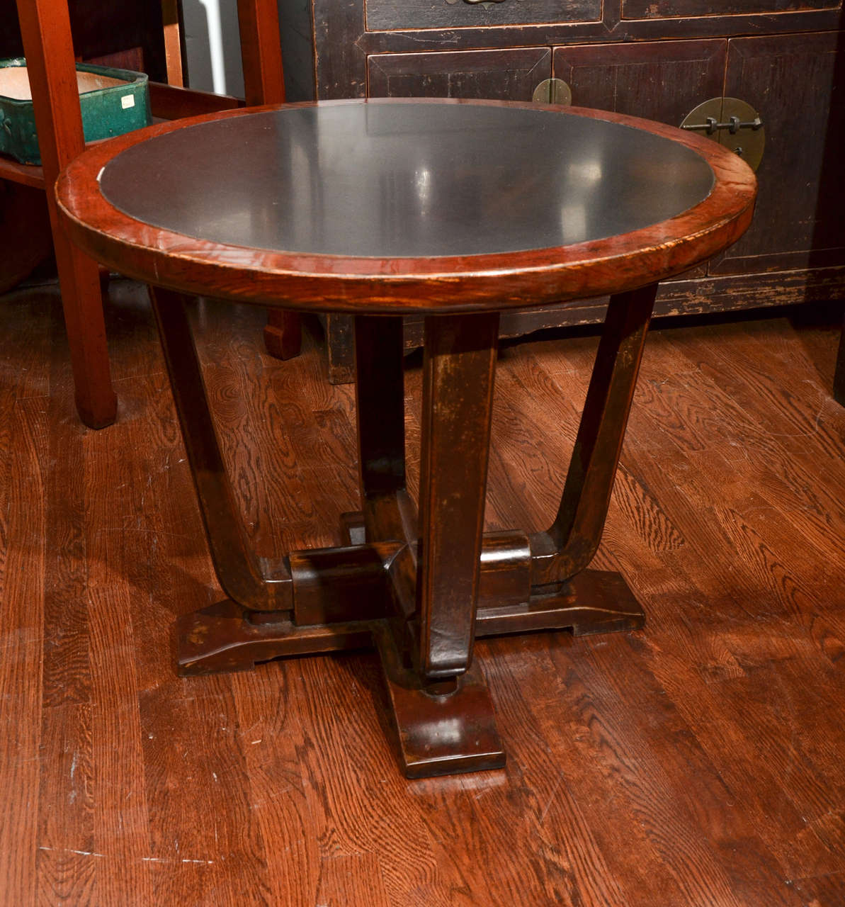 Early 20th century Shanghai deco round center table with stone inset top.