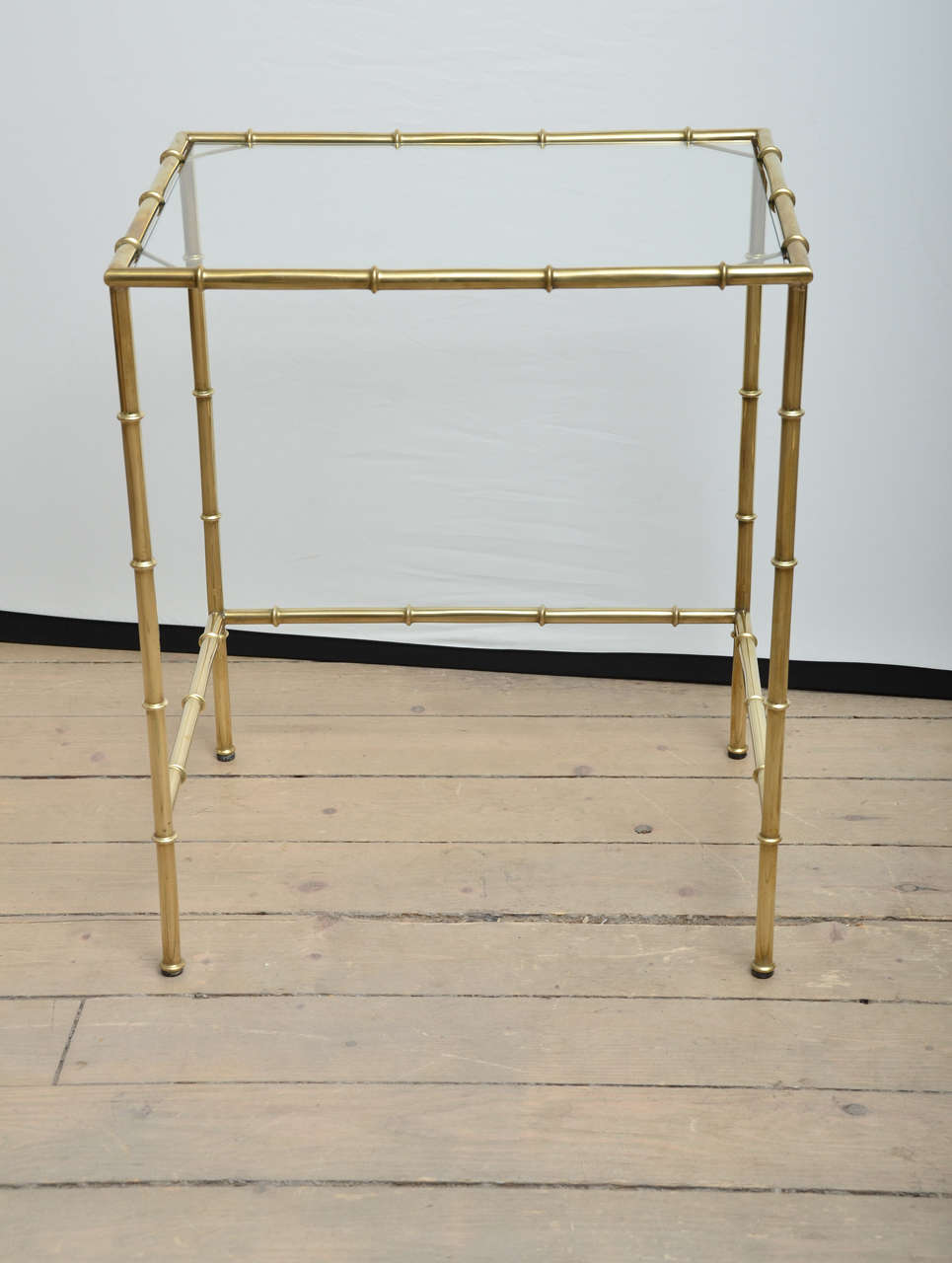 Mid-Century Modern Set of Three Brass and Glass Faux Bamboo Nesting Tables