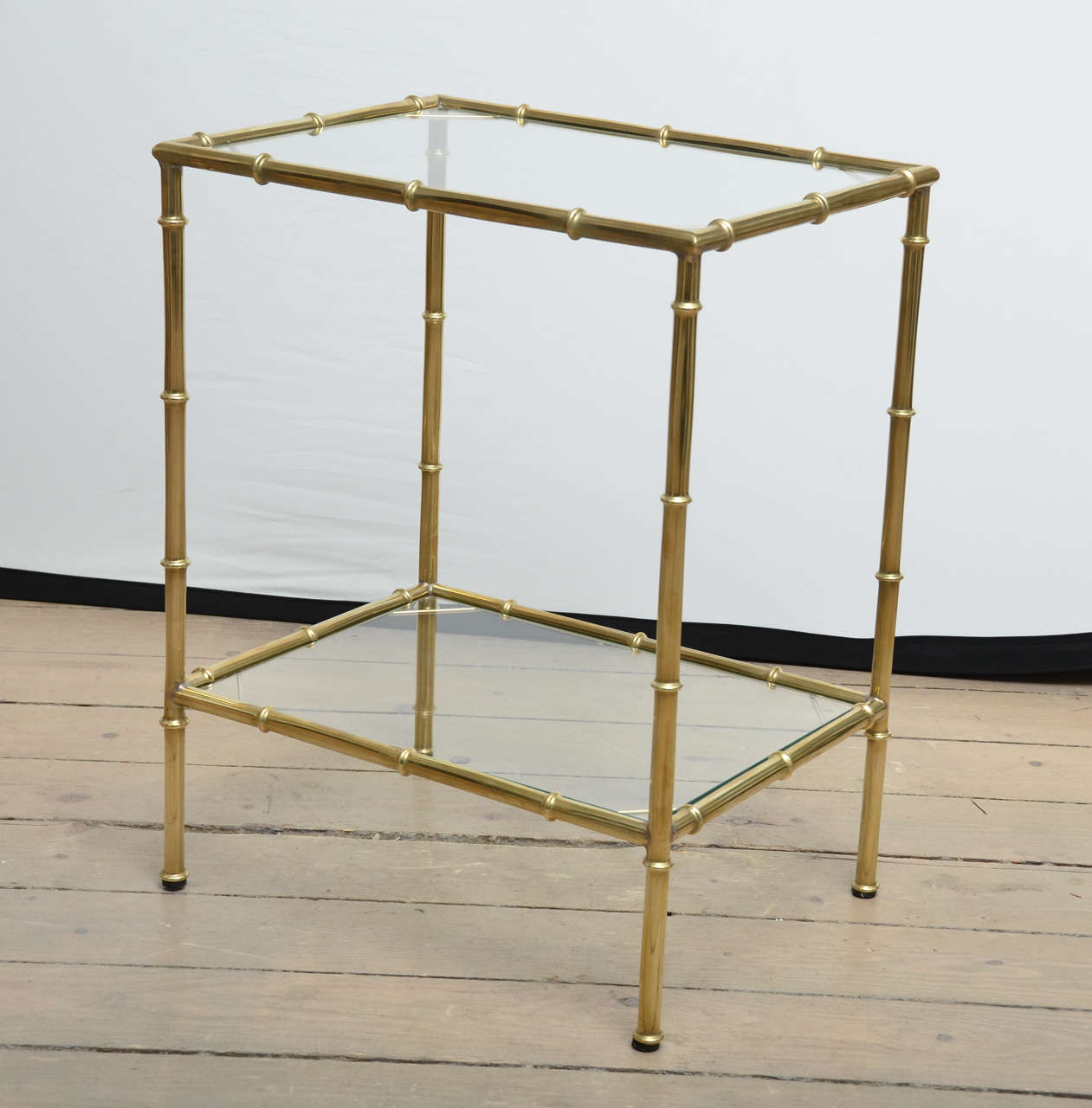 Set of Three Brass and Glass Faux Bamboo Nesting Tables In Excellent Condition In Bridgehampton, NY