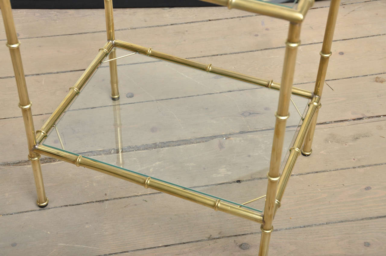 Mid-20th Century Set of Three Brass and Glass Faux Bamboo Nesting Tables