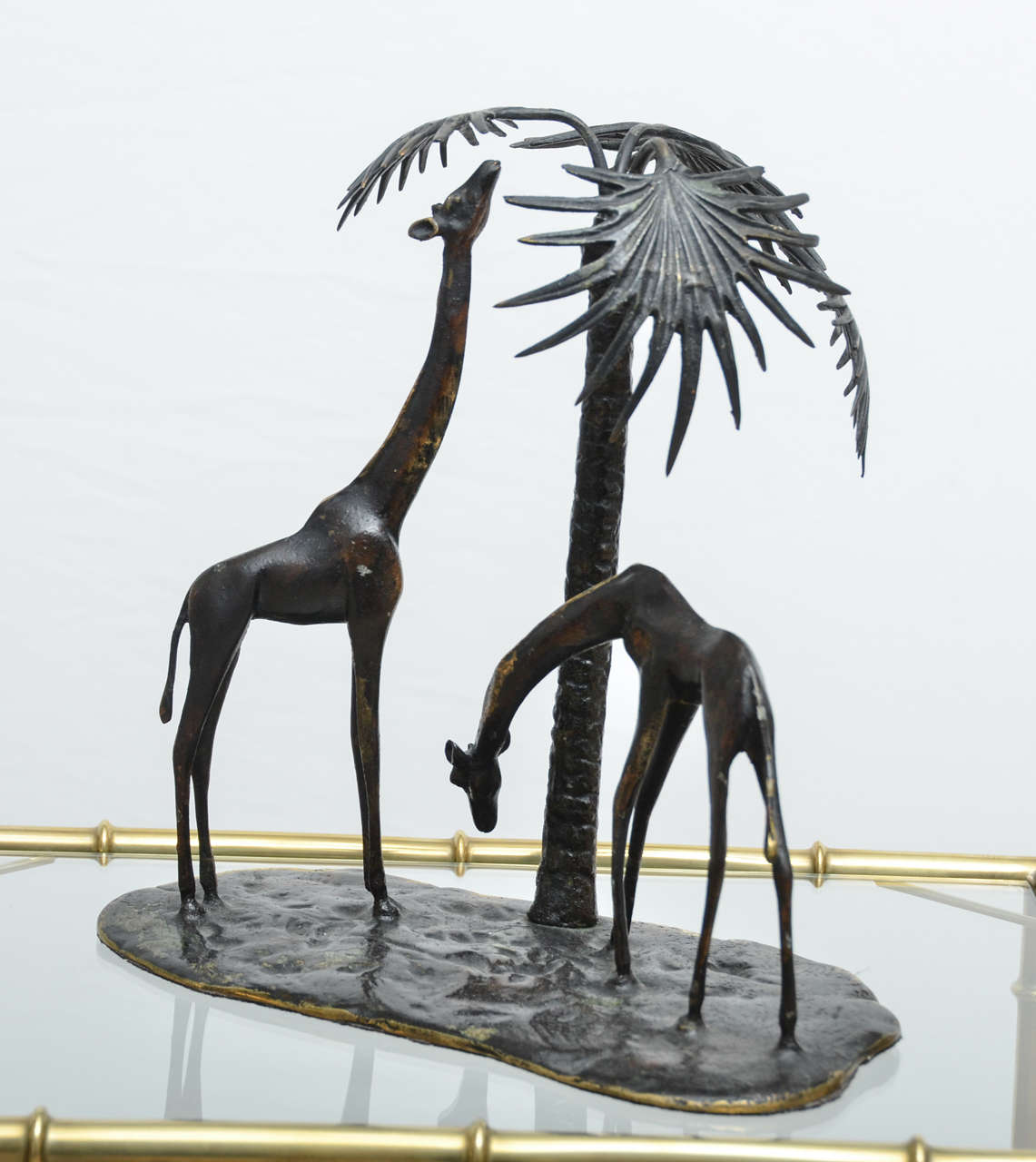 Mid-Century Modern Sculpted Bronze Giraffe Vignette