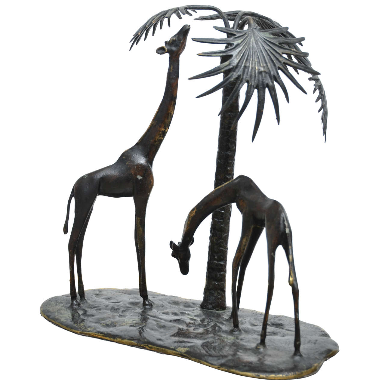 Sculpted Bronze Giraffe Vignette For Sale at 1stdibs
