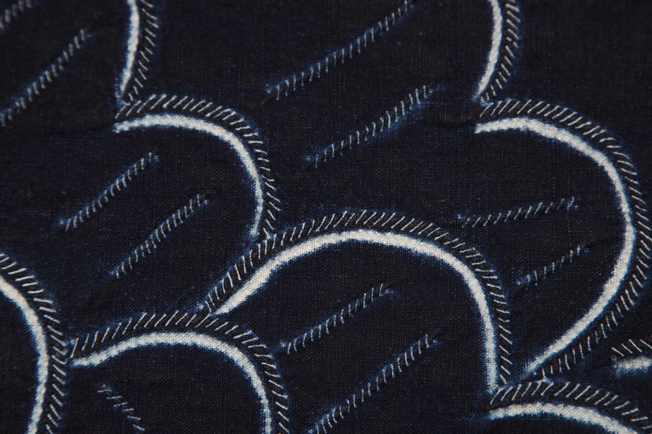 Indigo Textile with Decorative Flowers by Chinese Bouyei People, circa 1980 For Sale 4