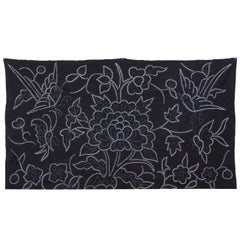 Indigo Textile with Decorative Flowers by Chinese Bouyei People, circa 1980