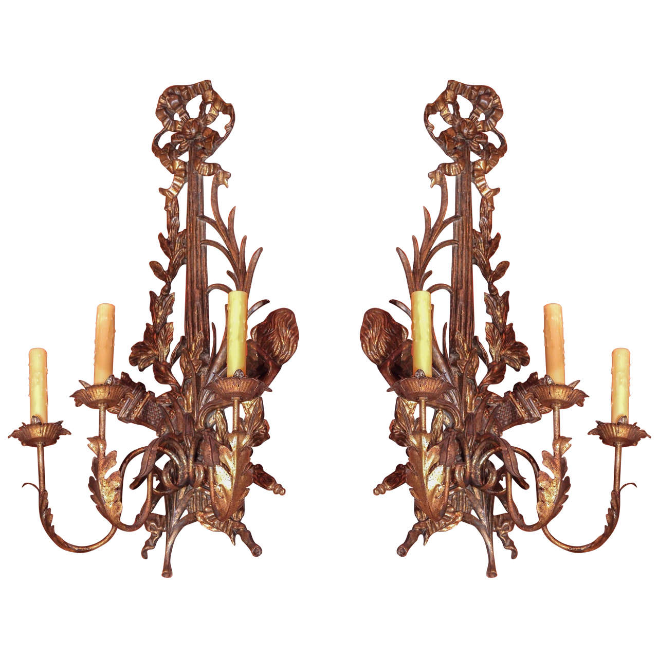 19th Century Pair of Italian Gold Painted Sconces For Sale
