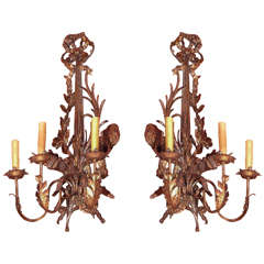 19th Century Pair of Italian Gold Painted Sconces