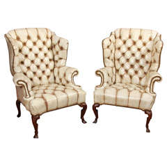 White Leather Wingback Armchairs