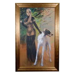 "Woman and Afghan Hound" by Han van Meegeren, 96" tall