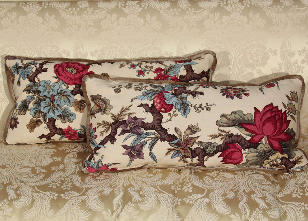 pair pillows newly constructed of vintage fabric, down /feather insert