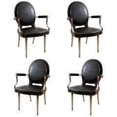 Steel and Brass Upholstered Armchairs