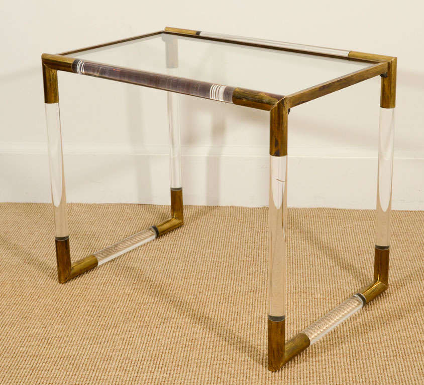 Three French Graduated Plexiglass And Brass Nesting Tables. at 1stDibs