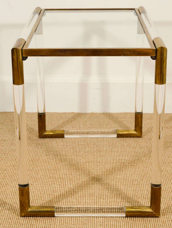 Three French Graduated Plexiglass And Brass Nesting Tables. at 1stDibs
