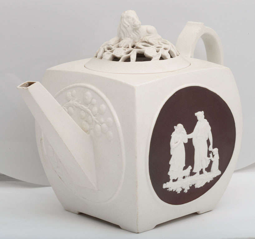 English A Fine Signed Turner Stoneware Teapot With Classical Figures For Sale
