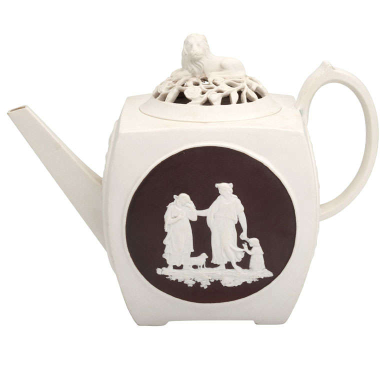 A Fine Signed Turner Stoneware Teapot With Classical Figures For Sale