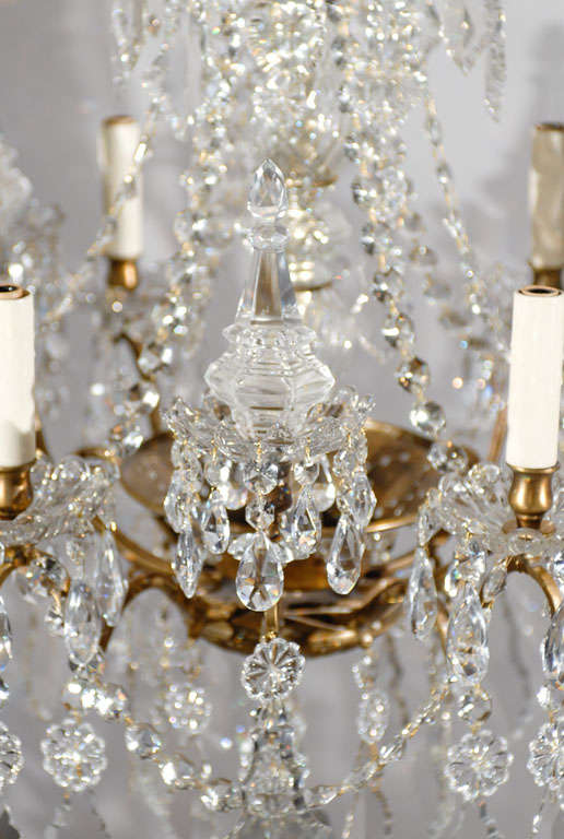 Very elegant gilt bronze and crystal chandelier
